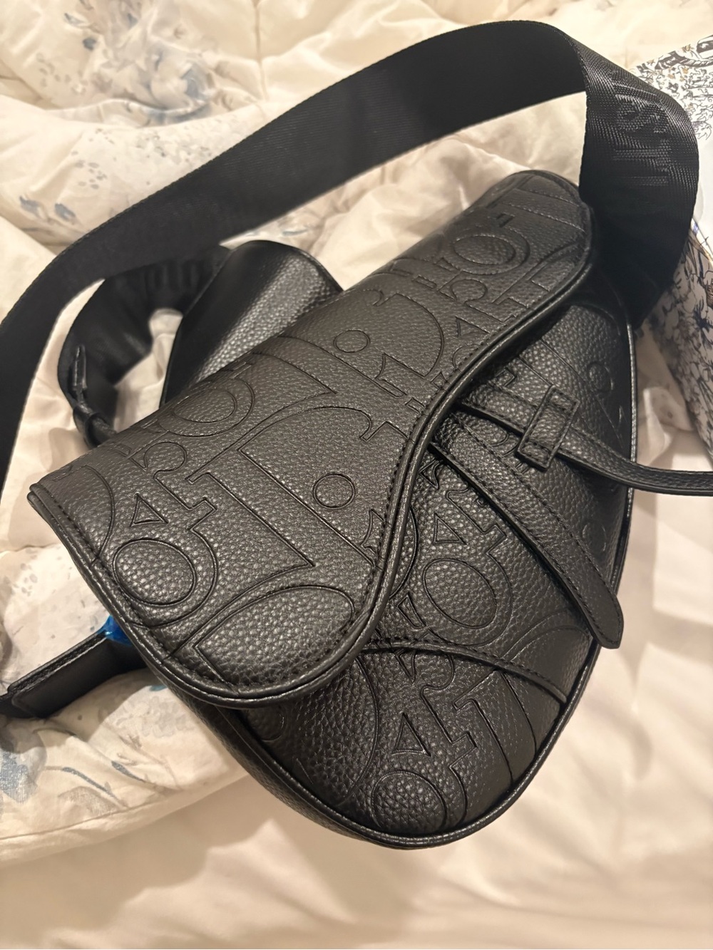 Black Embossed Leather Saddle Bag brand new with box and dust bag